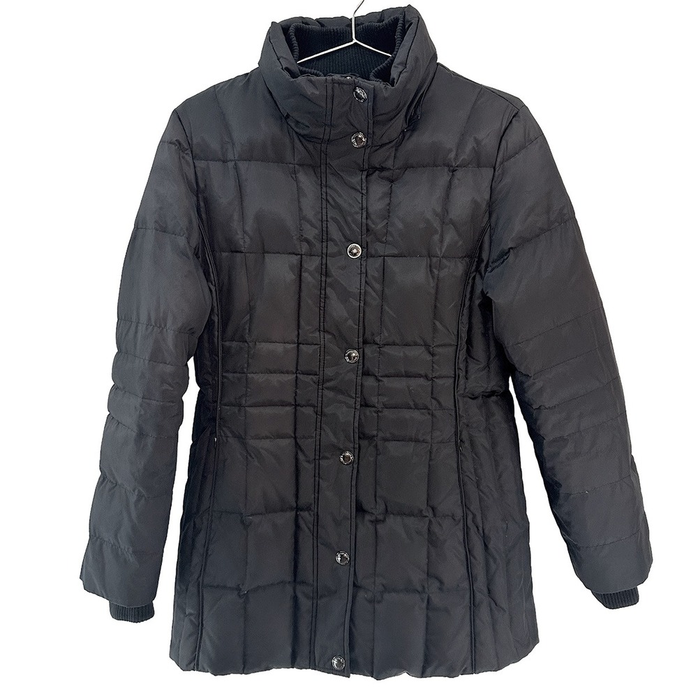 LONDON FOG Women's Down‎ Mid-length Quilted Puffer Coat • Small • black
